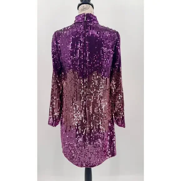 B55 Kate Spade Sequin Mini Dress Women 4 Shift Ombre Sparkly Mardi Gras Y2K Glam